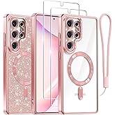 Meifigno Case Designed for Samsung Galaxy S25 Ultra 6.9 inch, [Compatible with MagSafe] [2X HD Screen Protectors] [Glitter Card & Wrist Strap] Full Lens Protection Case for Galaxy S25 Ultra, Rose Gold | 6.9 inch