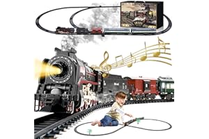 VIGORFUN Train Set with More Tracks & Carriages, Luxury Train Toys with Smoke, Light and Sound, Christmas Train Sets for Around The Tree, Toy Train Set for 3 4 5 6 7 8+ Years Old Boys Toddlers Gifts