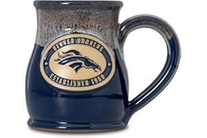 Greater Distance NFL Football Denver Broncos 14 oz Two-Tone Tall Belly Mug, Handmade Large Ceramic Coffee Mug With Team Logo for True Fans, Premium Deneen Pottery Made in USA