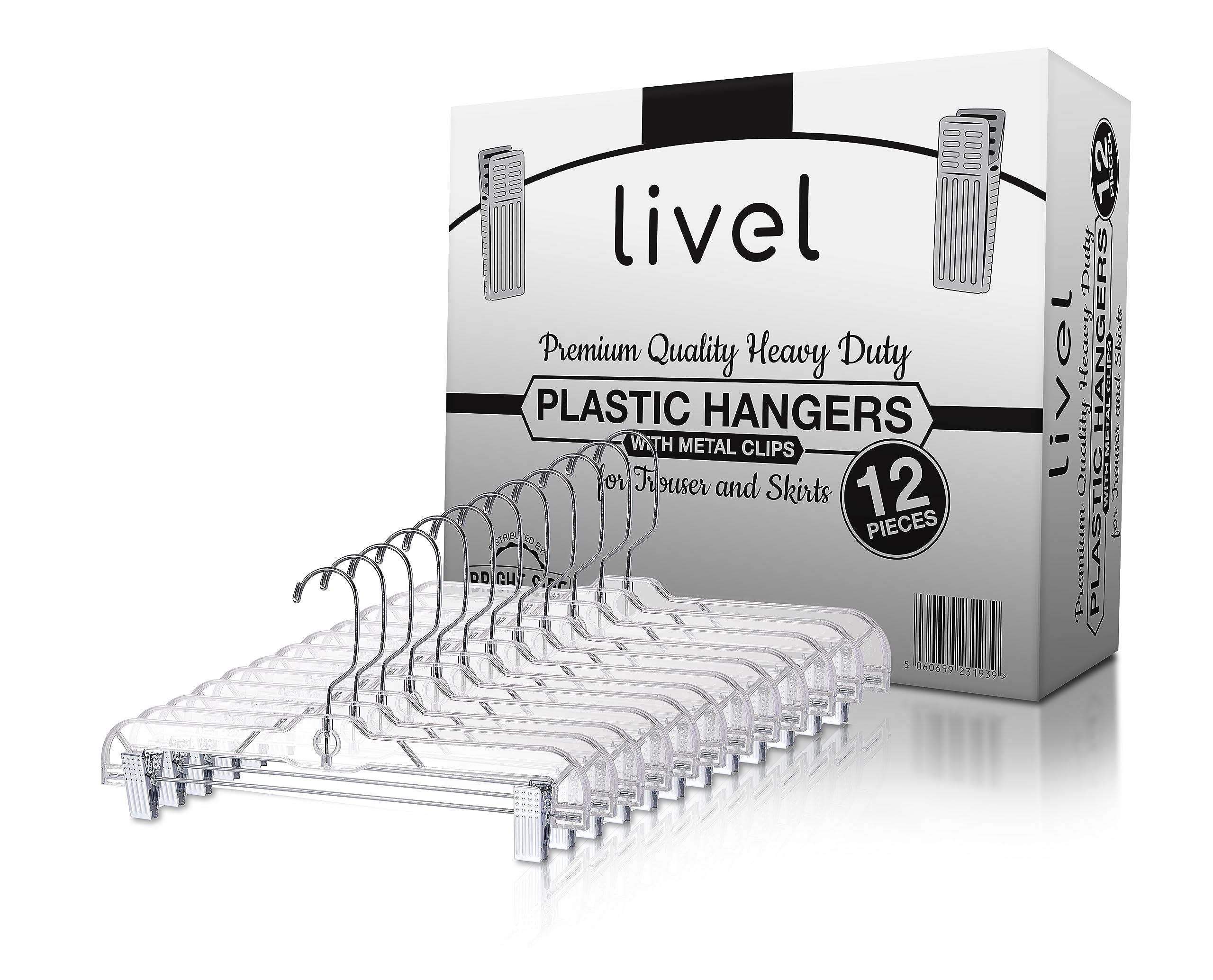 Premium Skirt and Trouser Hangers with Clips - Set of 12| Versatile Organization for Your Wardrobe | Space-Saving Design | Durable Plastic and Stylish