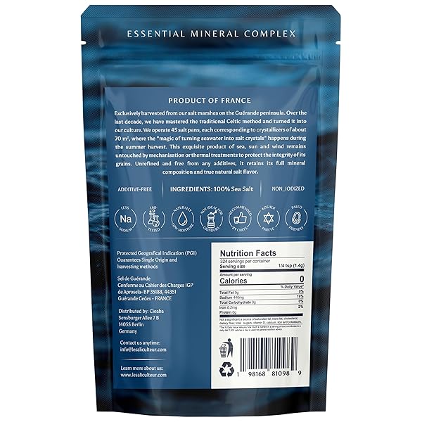 LE SALICULTEUR SEA SALT TRADITIONAL HARVEST- FRENCH ORGANIC MINERAL SALT 16OZ- HAND HARVESTESD AND UNREFINED COARSE GREY SEA SALT- PGI-CERTIFIED GROS SEL GRIS 1LB