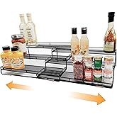 DOTORYDESIGN 3 Tier Wide Expandable Cabinet Spice Rack Organizer (14.5" to 29.1") - Step Shelf with Protection Railing, Black