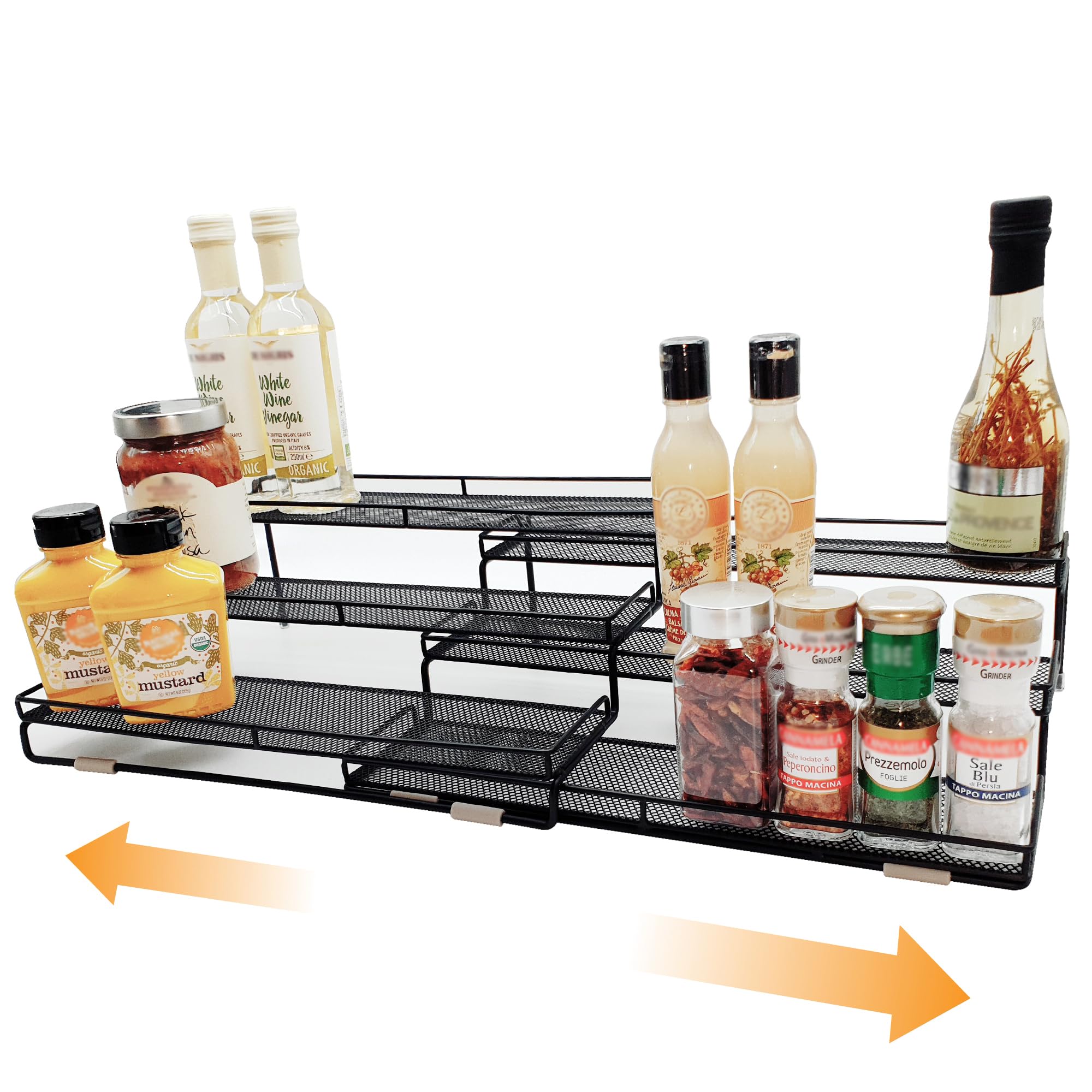 Photo 1 of DOTORYDESIGN 3 Tier Wide Expandable Cabinet Spice Rack Organizer (14.5" to 29.1") - Step Shelf with Protection Railing, Black