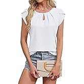 Blooming Jelly Women's Dressy Casual Blouses Business Short Sleeve T Shirts Summer Work Top Pleated Keyhole Shirts