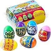 JOYIN 6pcs Prefilled Easter Eggs with Toys, Plastic Eggs with Science Experiment, Basket Stuffers for Boys & Girls, Easter Theme Party Favors