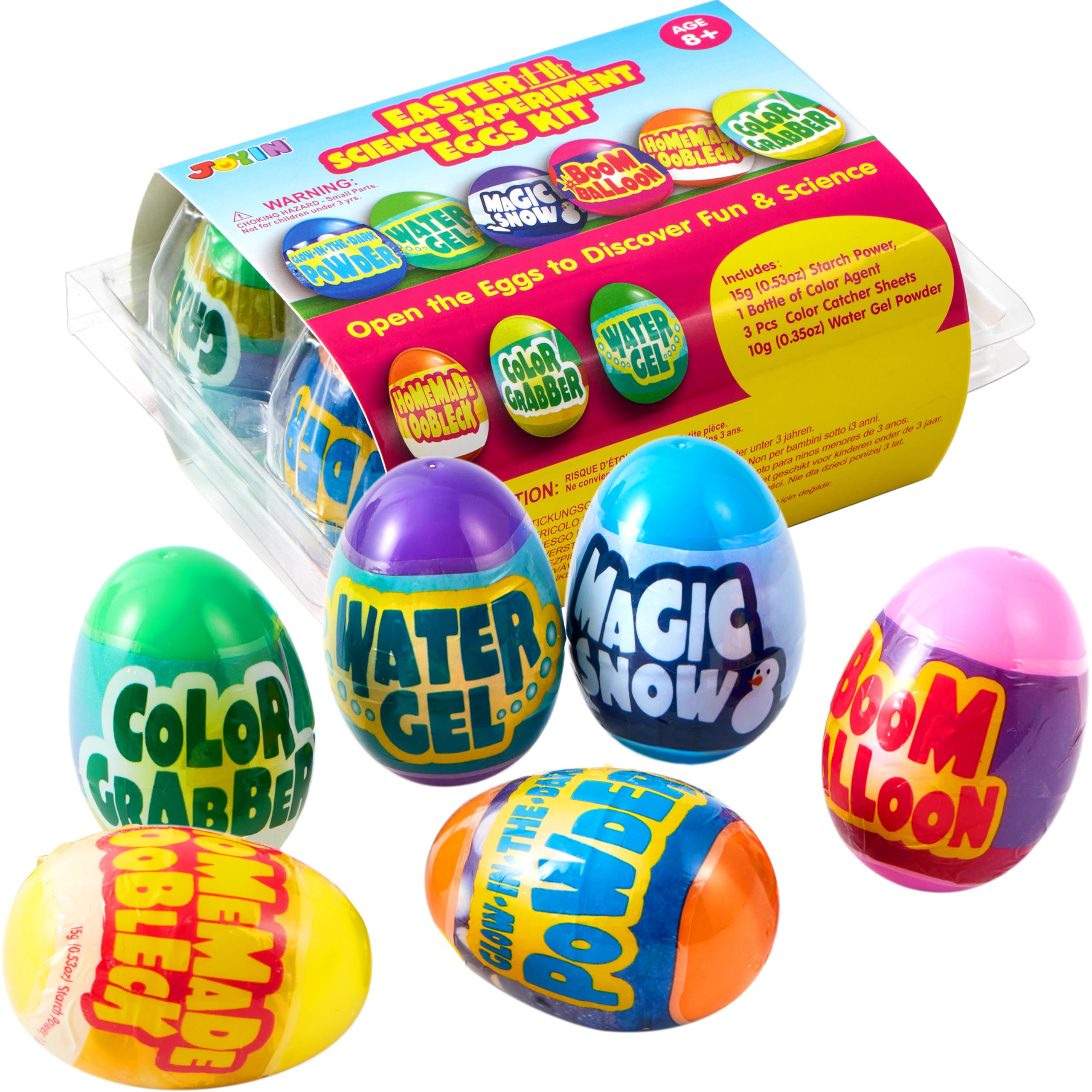 JOYIN 6pcs Prefilled Easter Eggs with Toys, Plastic Eggs with Science Experiment, Basket Stuffers for Boys & Girls, Easter Theme Party Favors
