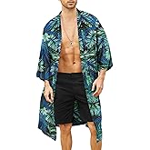 COOFANDY Men's Lightweight Kimono Robe Jacket Printed Japanese Style Bathrobes Casual Open Front Long Cardigan Coat Outwear