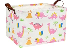 DDBASKET Dinosaur Baskets Kids Storage Bins Girls Gift Basket Rectangular Cute Toy Storage Bin Box Organizer Book Shelf Basket Dinosaur Room Decor(Pink Dinosaur)