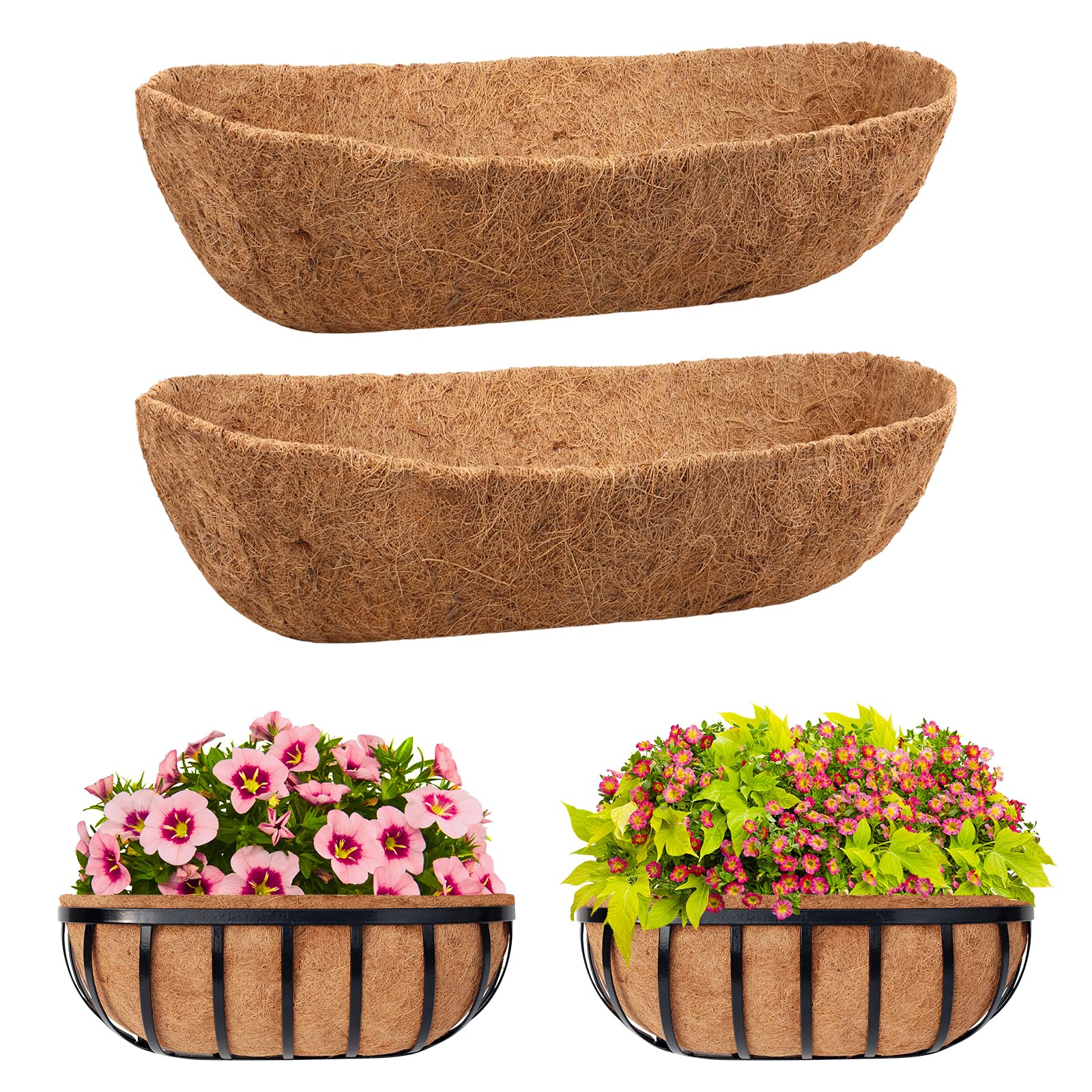 Photo 1 of Riare 2 Pack 30 Inch Trough Coco Coir Liners for Planters, Pre-Formed Coconut Coir Replacement Liner Natural Coco Fiber Window Box Liners for Wall Planter, Window Basket Deck Railing Planter