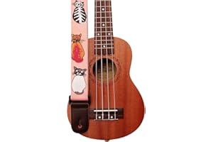 MUSIC FIRST Original Design MISS CAT Soft Canvas & Genuine Leather Ukulele Strap Ukulele Shoulder Strap