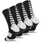 DILIBA Mens Basketball Socks Athletic Crew Soccer Socks Youth Boy 4 Pack Balck 10-12