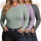 Yearntown 3 Pack Women's Plus Size Thermal Shirts Raglan Sleeve Crew Neck Fleece Lined Tops Long Sleeve Base Layer Underwear