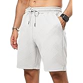 JMIERR Mens Casual 7" Shorts Summer Drawstring Elastic Waist Beach Sweat Shorts Texture with Pockets