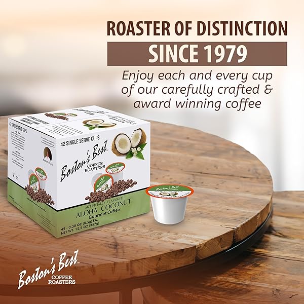 BOSTON’S BEST – ALOHA COCONUT FLAVORED DELICIOUS GOURMET COFFEE COMPATIBLE WITH KEURIG COFFEE MAKER, 1 COUNT (42 SINGLE SERVE CUPS)