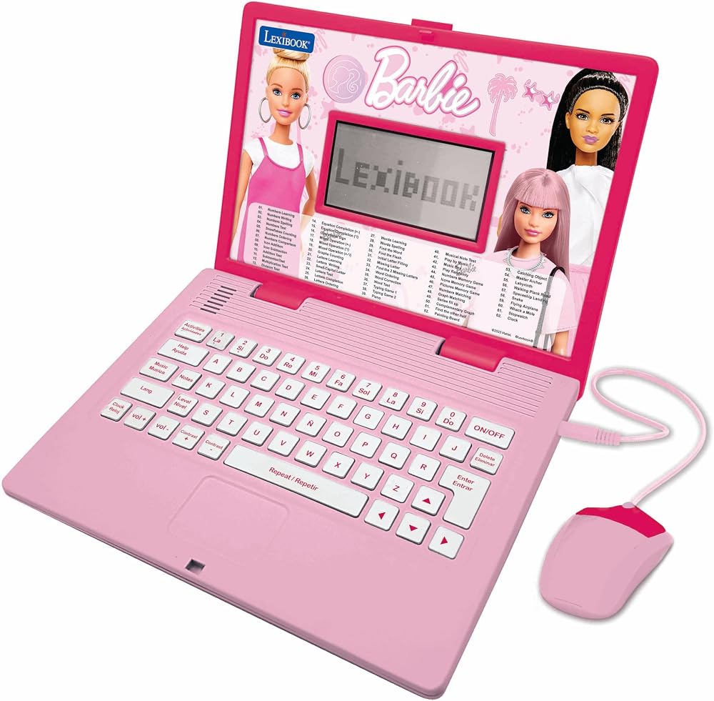 LEXIBOOK Barbie Educational Laptop English Spanish 124 Activities Pink JC598BBi2