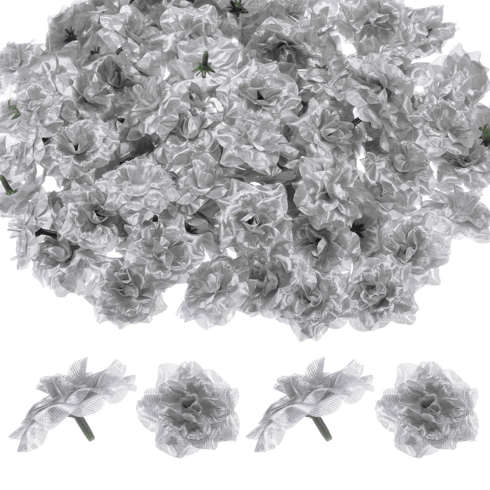 M METERXITY 100-Pack Artificial Roses Heads, Silk Faux Rose Head for Wedding/Bouquet/Flower Wall/DIY Crafts/Party Decoration, Fake Bloom Flower Heads Buds [Silver] — image 1