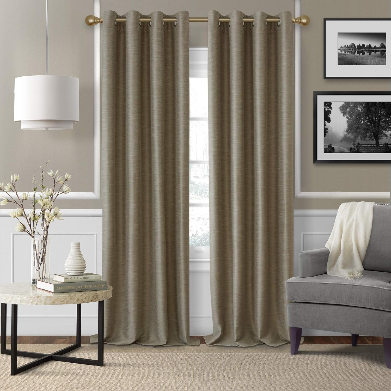 Elrene Home Fashions Cordelia 1" Window Drapery Single Curtain Rod with Globe Ball Finial, 48"-86", Soft Gold: Home & Kitchen