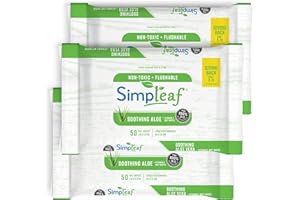 Simpleaf Flushable Wet Wipes Aloe Vera | Plastic Free, Paraben & Alcohol Free | Hypoallergenic & Safe for Sensitive Skin | Soothing Aloe Formula | Adult Toilet Wipes (3 x 50 Counts Pack) 150 Counts