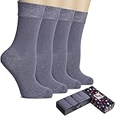 Hugh Ugoli Women's Rayon Thin Crew Socks for Dress Business & Trouser, Seamless Toe, 4 Pairs in Gift Box