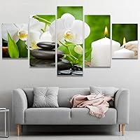 SIGNWIN Framed Canvas Wall Art Zen Basalt Stones and Orchid with White Candles in The Wood Coastal Ocean Modern Art Contemporary Panoramic Relax/Calm for Living Room, Bedroom, Office - 60