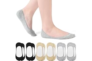 RYI 6 Pairs Cotton Ultra No Show Socks Womens - Non Slip, Loafer Socks For Flats