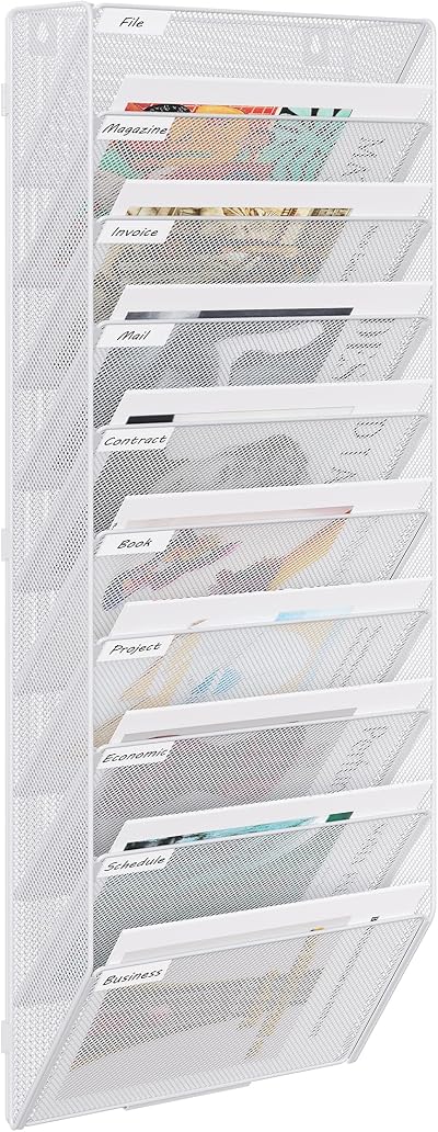 EasyPAG 10 Tier A4 Mesh In Tray Wall Pocket File Holder White