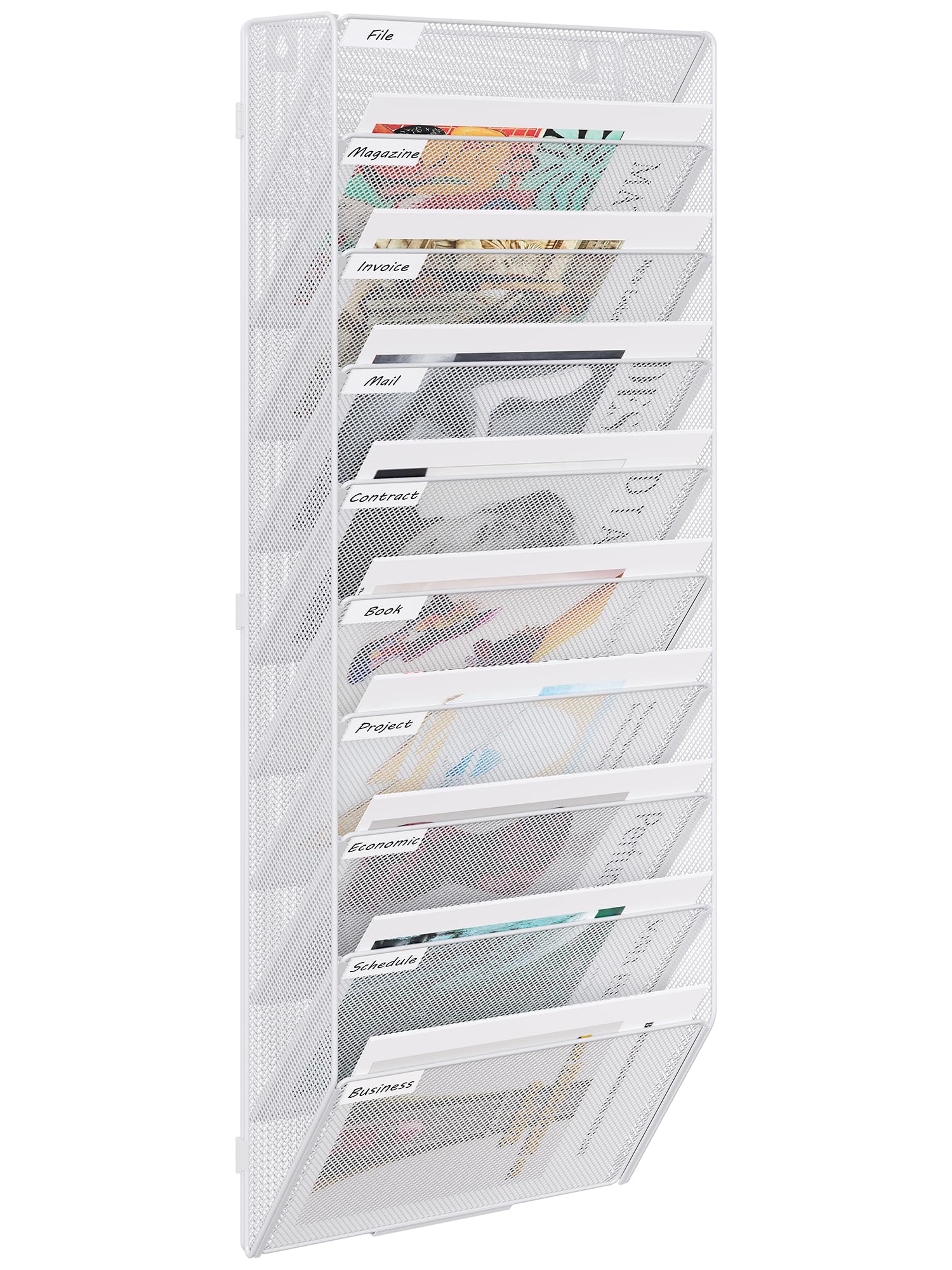 EasyPAG 10 Tier A4 Mesh in Tray Assemble Wall Pocket File Holder Hanging Mail Organiser Magazine Storage Rack,White