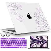 TWOLSKOO for MacBook Air 15 inch Case 2025 2024 2023 Release M4 A3241 M3 A3114 M2 A2941, Plastic Hard Shell & Screen Protector & Keyboard Cover & Type C Adapter, Engraved Floral2