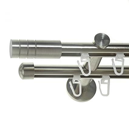 BASIT® Innenlauf Gardinenstange Edelstahl Look 16mm Wandträger 2-läufig modern Zylinder H80 E28 E17, Länge:200 cm