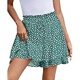 SimpleFun Womens Skorts Floral Ruffled Chiffon Flowy Shorts Summer Flared Mini Skirts