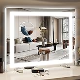 HNV 22"x20" Lighted Vanity Mirror – Large Makeup Mirror with 3-Color Dimmable LED Lights, 10X Magnification, Touch Control, T