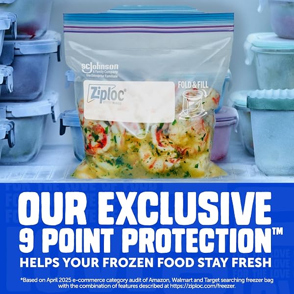 ZIPLOC QUART FOOD STORAGE FREEZER BAGS, GRIP ‘N SEAL TECHNOLOGY FOR EASIER GRIP, OPEN, AND CLOSE, 100 COUNT