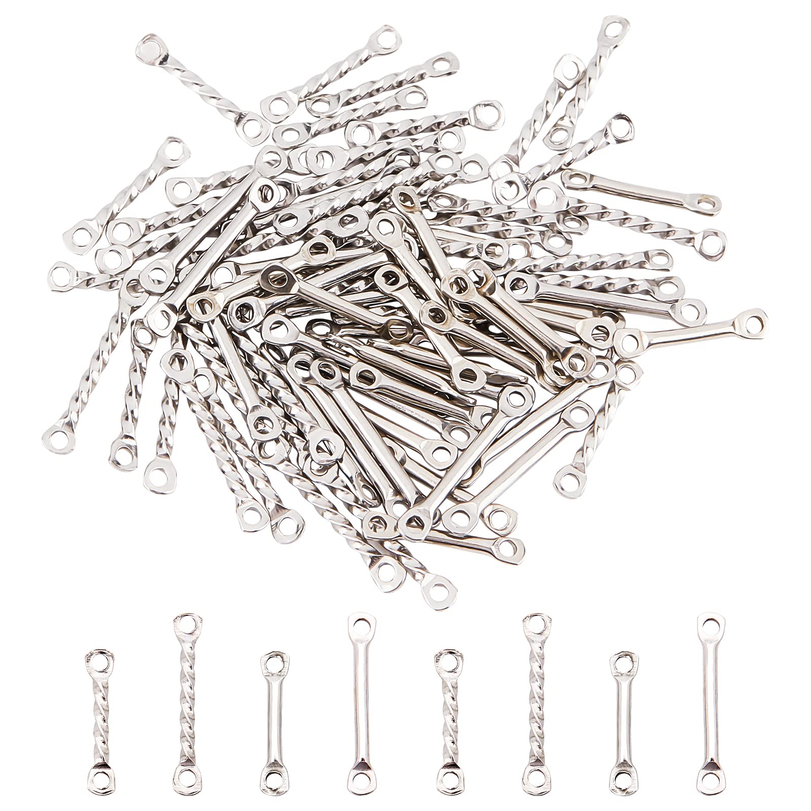 UNICRAFTALE 80Pcs 4 Sizes Twist Bar Links 201 Stainless Steel Connectors Hypoallergenic Links for DIY Necklaces Bracelets Earrings Jewelry Making