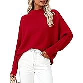 PRETTYGARDEN Womens Batwing Long Sleeve Sweaters Casual Mock Neck Ribbed Knit Cozy Pullover Sweater Tops 2026 Spring Clothes