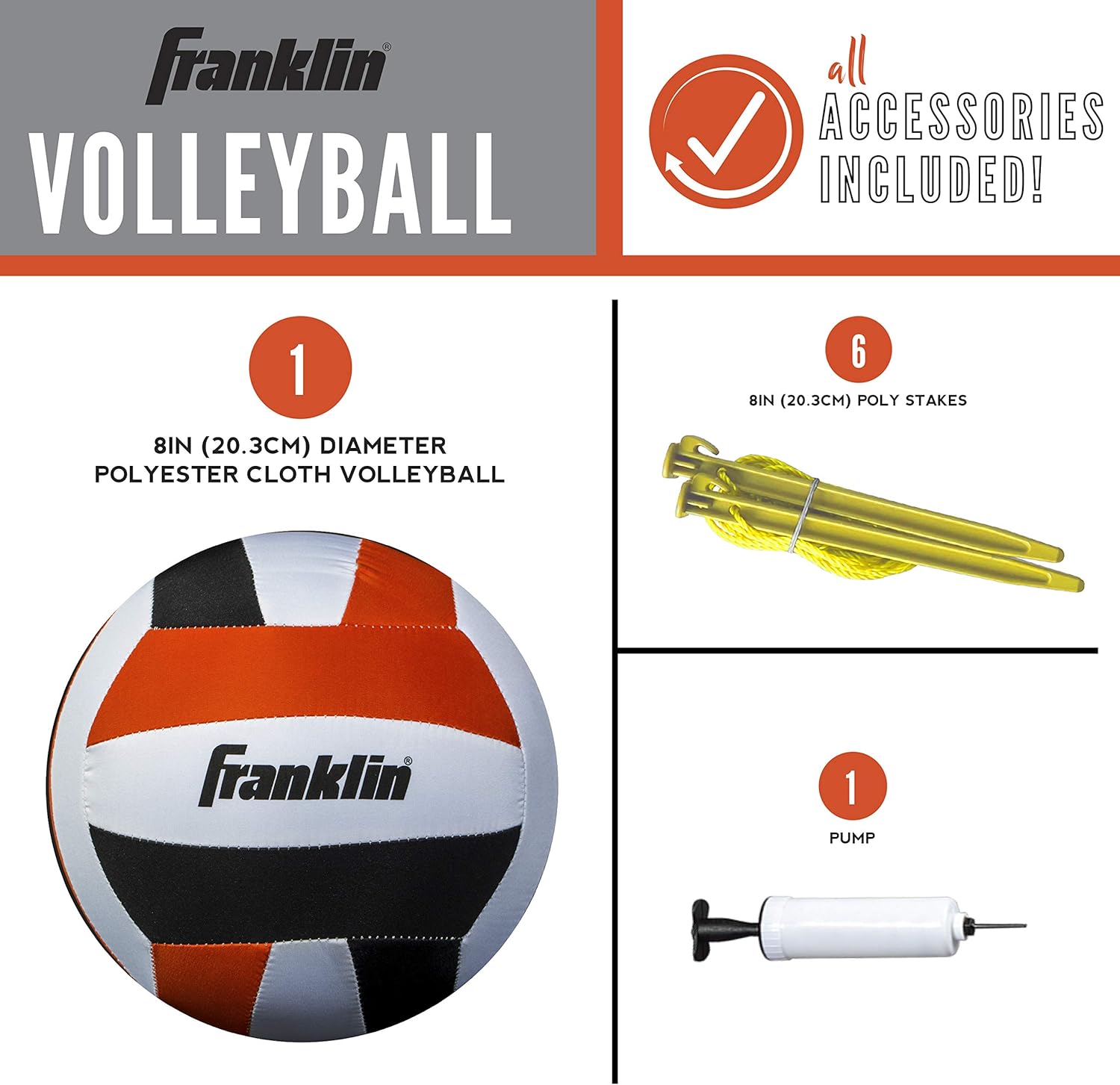Franklin Sports 52641 Volleyball Set - Backyard Volleyball Net Set with Volleyball, Portable Net & Ground Stakes - Beach or Backyard Volleyball - Family : Sports & Outdoors