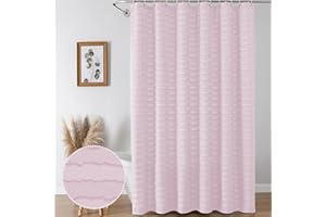 Aiyufeng Blush Pink Long Boho Shower Curtain 72x84 Inches, Modern Striped Textured Shower Curtain Cloth Fabric, Chic Tufted Cloth Bathroom Shower Curtain with 12 Hooks