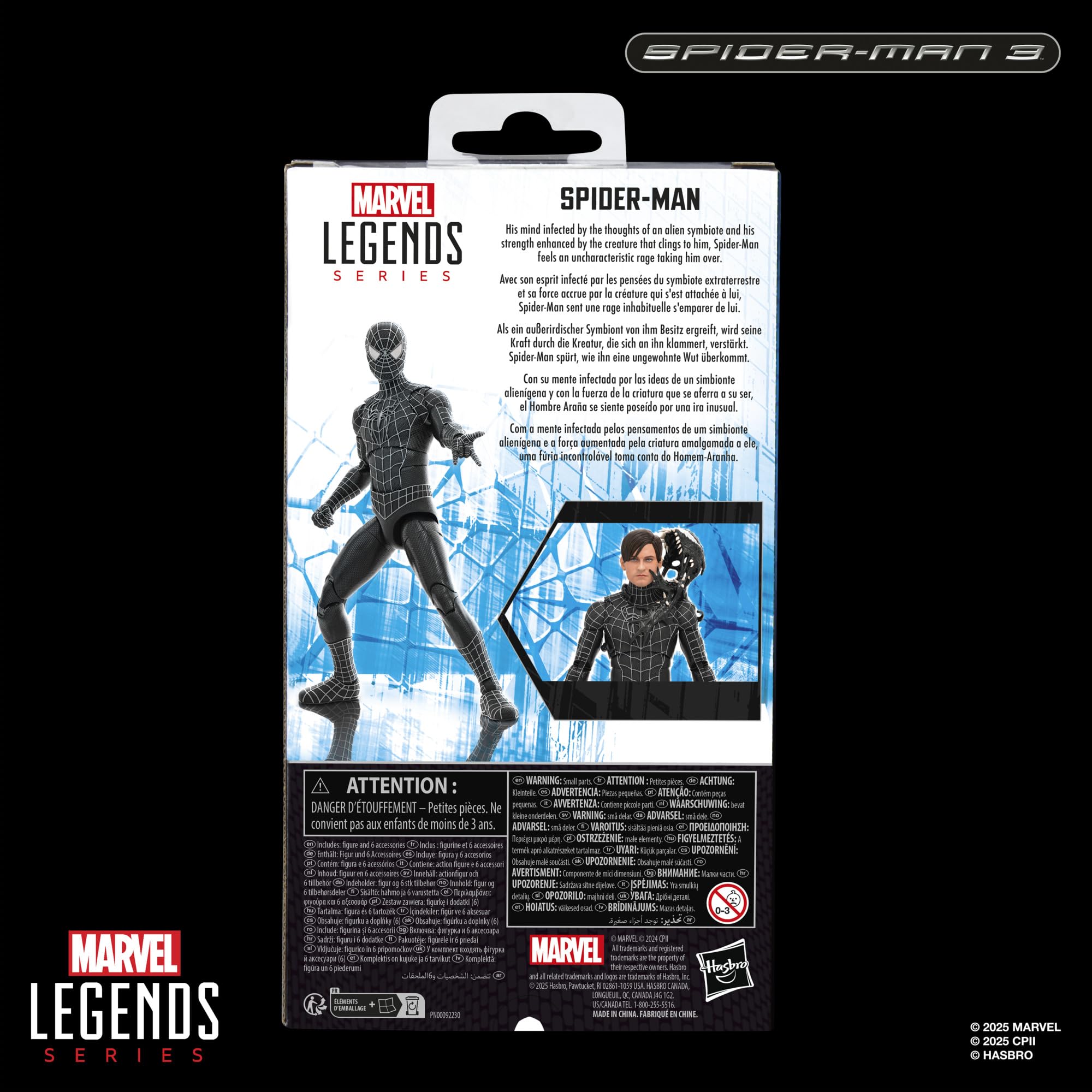 Marvel Legends Series Spider-Man, Spider-Man 3 Collectible 6 Inch Action Figure with Symbiote Accessories