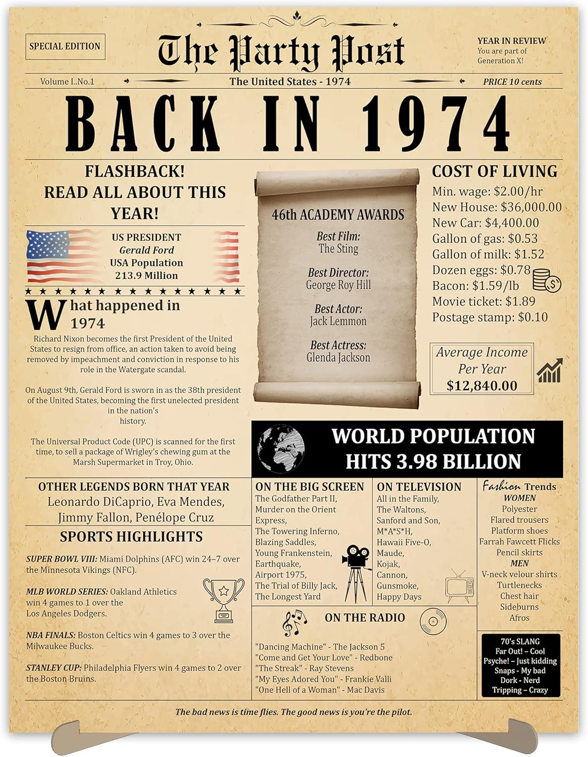 Wall Décor - 49th Birthday Party Decorations Poster - 49 Years Ago Anniversary Sign 11x14 In. Vintage Home Decor Supplies for Her or Him. Back In 1974 Historical Banner for Women or Men Turning 49 Years Old