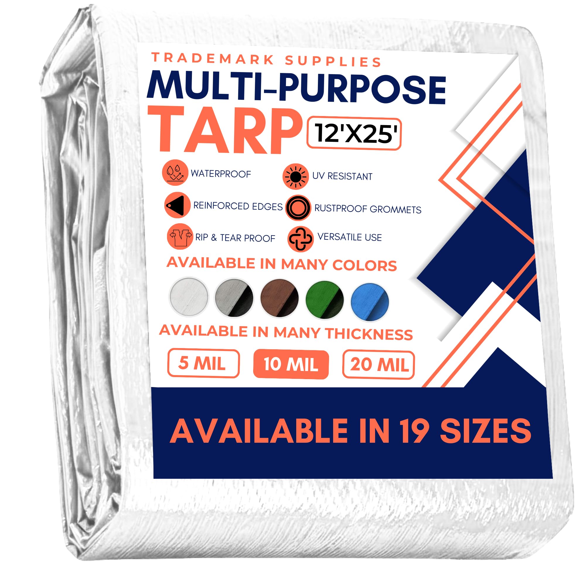 Tarp Cover White Heavy Duty 12X25 Thick Material, Waterproof, Great for Tarpaulin Canopy Tent, Boat, RV Or Pool Cover (12X25 Heavy Duty Poly Tarp White)(3.6 X 7.6 M )