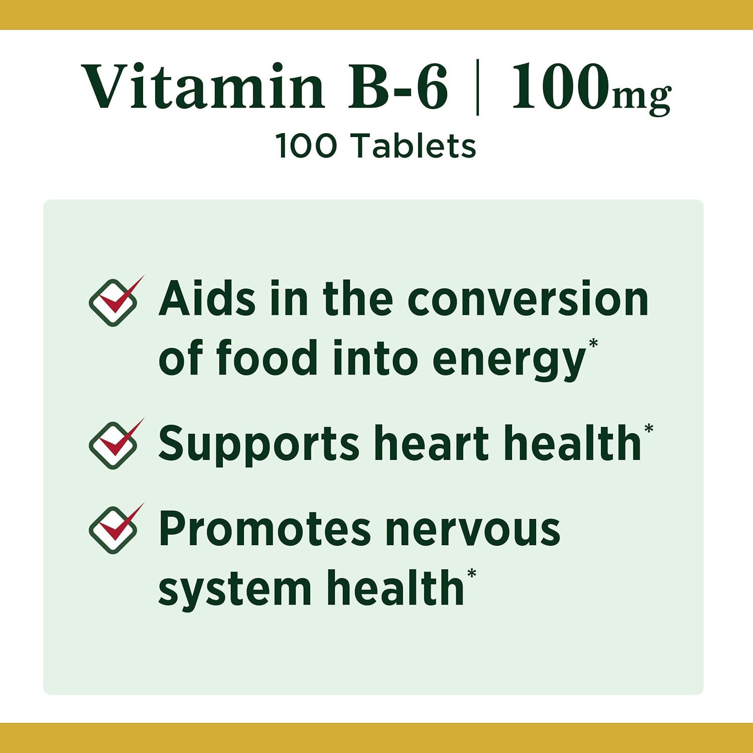 Vitamin B6 by Nature's Bounty, Vitamin Supplement, Supports Energy Metabolism and Nervous System Health, 100mg, 100 Tablets: Health & Personal Care
