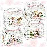BACH AND BOOZY 12 PCS Pink Jungle Animal Party Boxes Treat Bags Safari Animal Candy Goodie Bags for Wild One Safari Baby Shower Birthday Party Favors