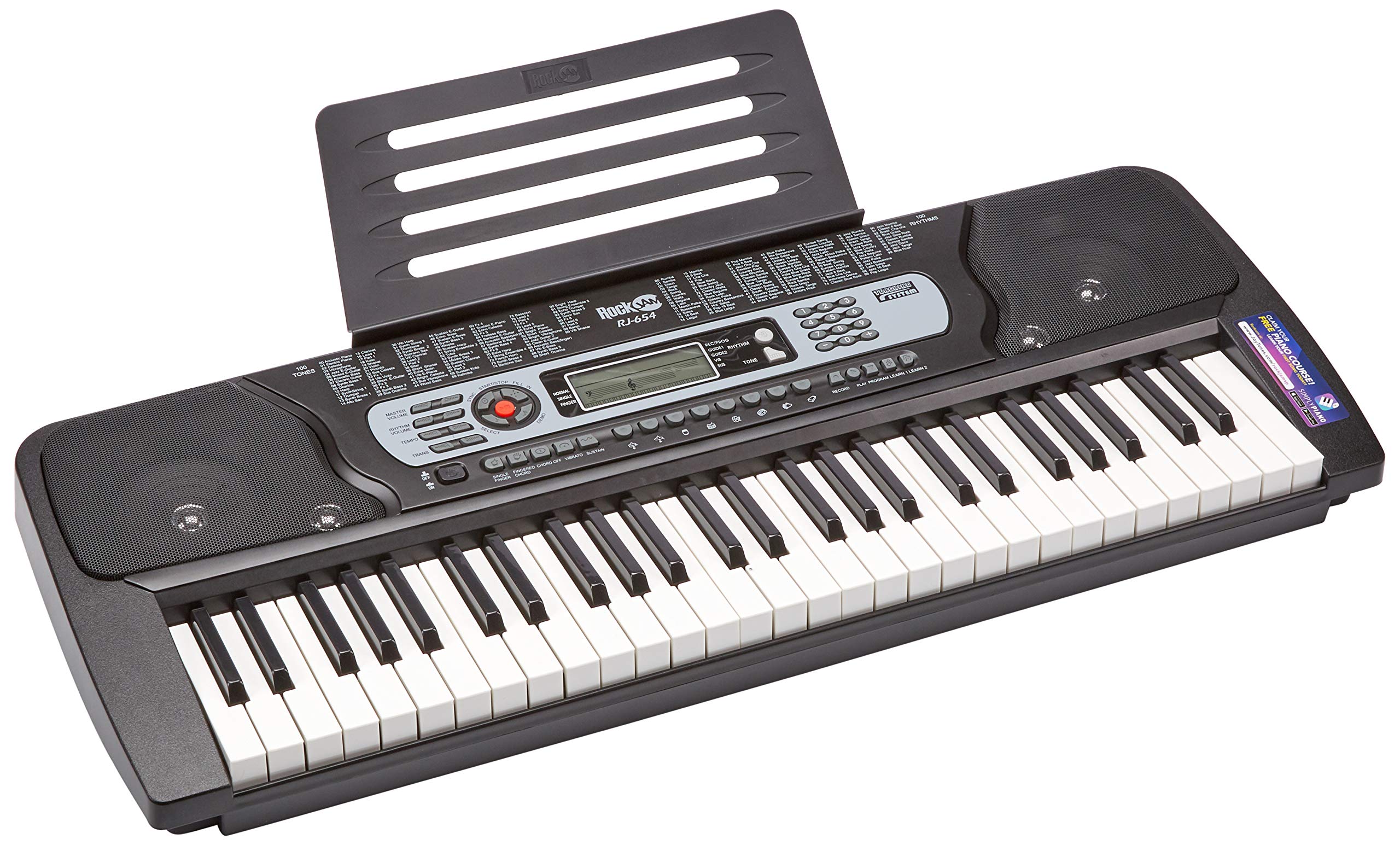 RockJam RJ654 portable 54-key digital keyboard with music stand and interactive LCD screen
