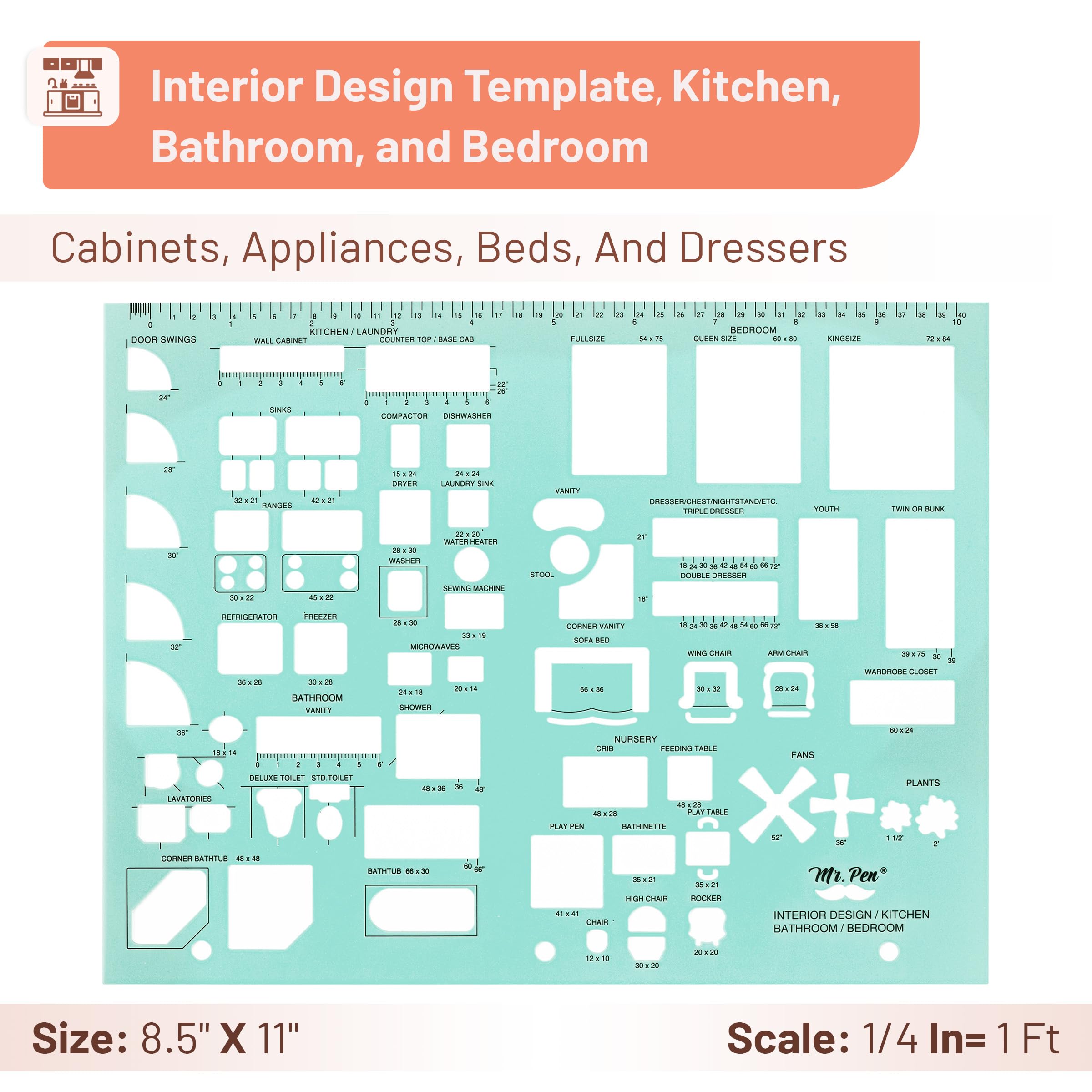 Mr. Pen- House Plan, 3 Pack, Green, Interior Design and Furniture Templates, Drafting Tools and Ruler Shapes for Architecture, Drafting Tools, Architecture Supplies, Drafting Templates