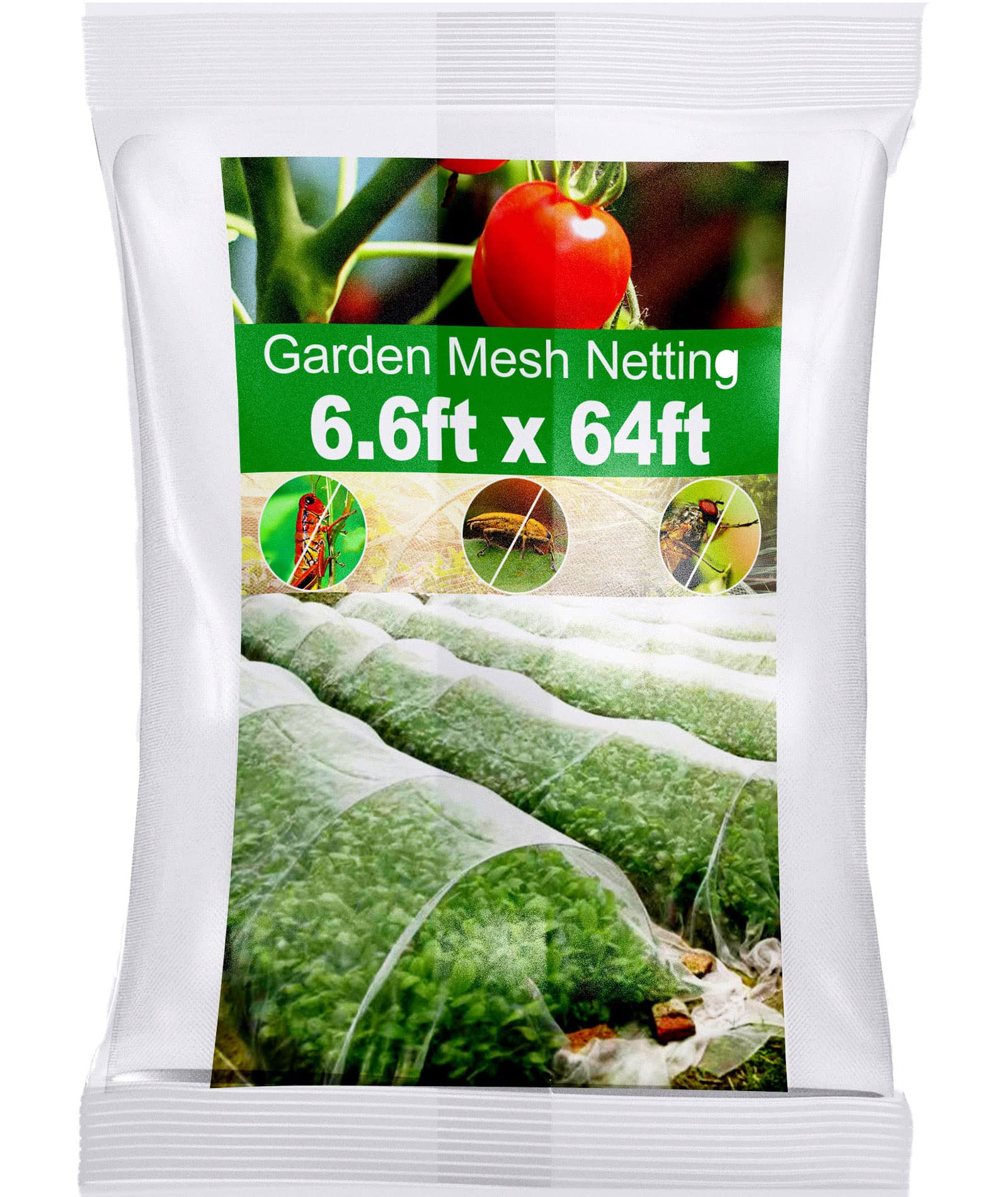 Wohohoho Garden Insect Mesh Netting 6.6ft x 64ft (2m x 20m), 1mm Ultra Fine Plant Covers for Garden Protection. Mosquito Net Pest Barrier for Vegetables Fruits Greenhouse Row Cover Raised Bed Barrier