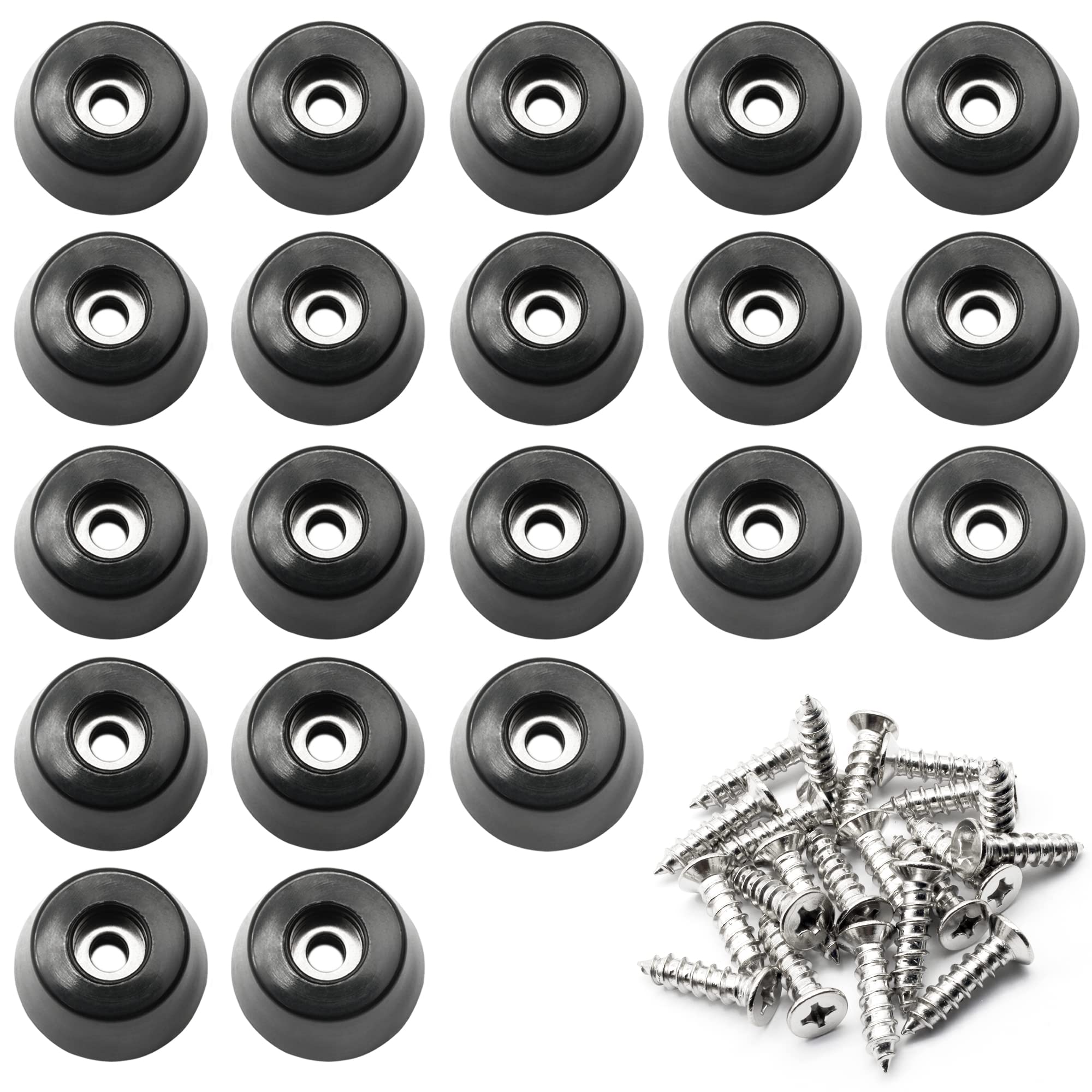 Rubber Cutting Board Feet with Stainless Washer and Screws, 1.25 inch Black Round Rubber Feet, Non Slip Bumper Pads for Furniture, Electronics & Application,20 Pack