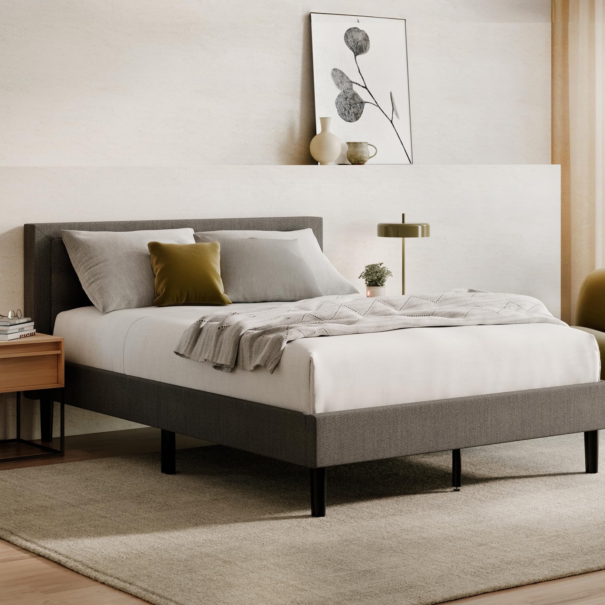 Photo 1 of *INCOMPLETE** Nectar Bed Frame & Headboard - Grey - Queen - 8 Inch Legs and Sturdy Wooden Slats for Support - Contemporary and Durable Upholstery - Holds Up to 700 Pounds - Easy Assembly