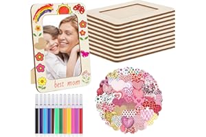 MineIdea 10 PCS DIY Wooden Picture Frames with Protector Films, 4 x 6 in Photos Wood Picture Frames for Crafts, Unfinished Wood Frames Craft Kit with 12 Color Pens for DIY Craft (with Heart Stickers)