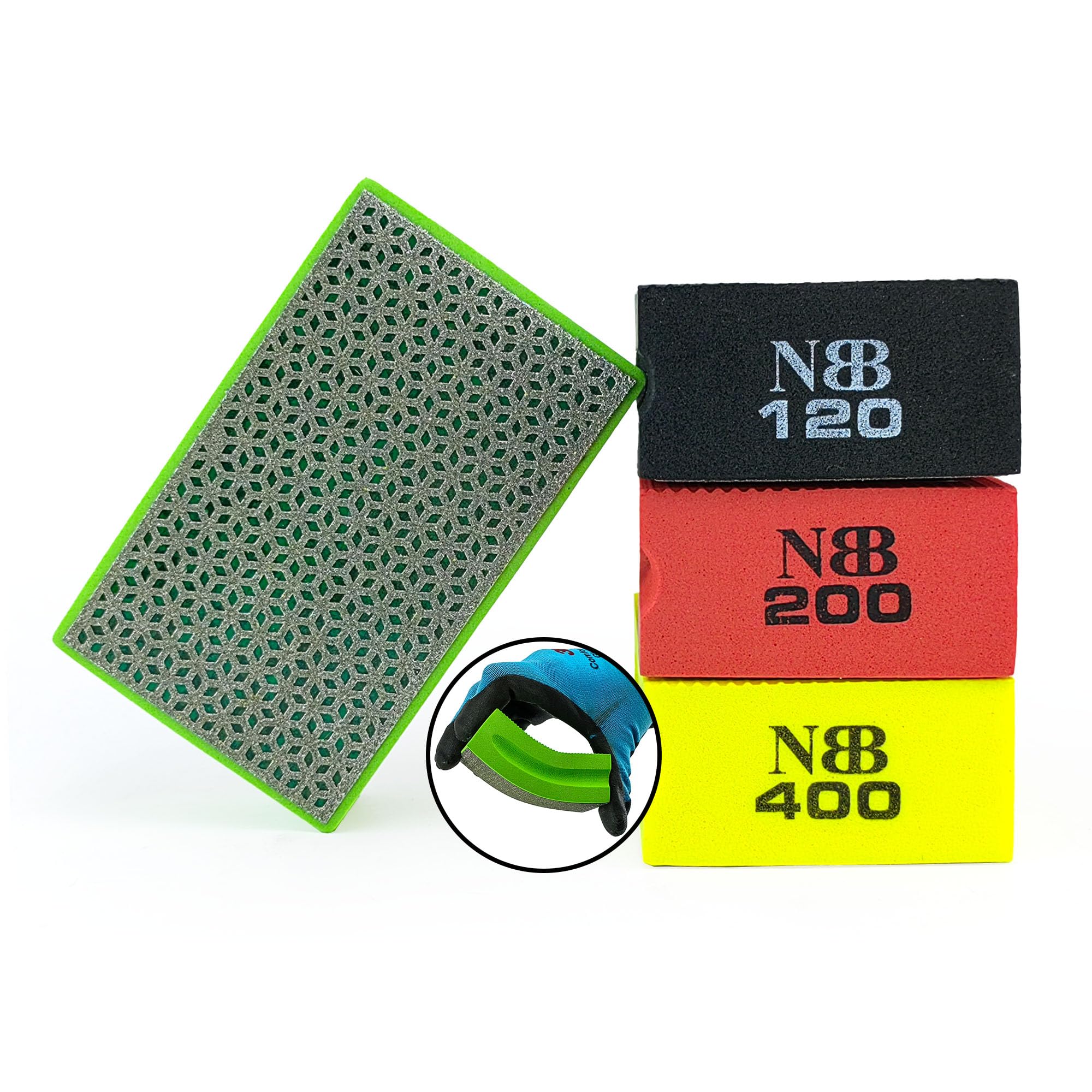 NBB Diamond Hand Pad for Sanding/Polishing Diamond Sanding/Polishing Block with Flexible Sponge Backing for Grinding Stone Granite Ceramic Tile Glass Wood Metal (60/120/200/400#)