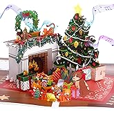 Ribbli Christmas Cards, Light and Musical Fireplace Pop Up Christmas Card, with Envelope
