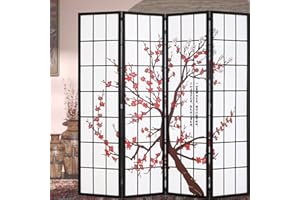 BLKMTY Room Divider 6Ft Folding Privacy Divider 4 Panel Portable Room Seperating Chinese Style Dividers Japanese Screen Wall Divider Wood Divider Tall Freestanding Partition Screen, White